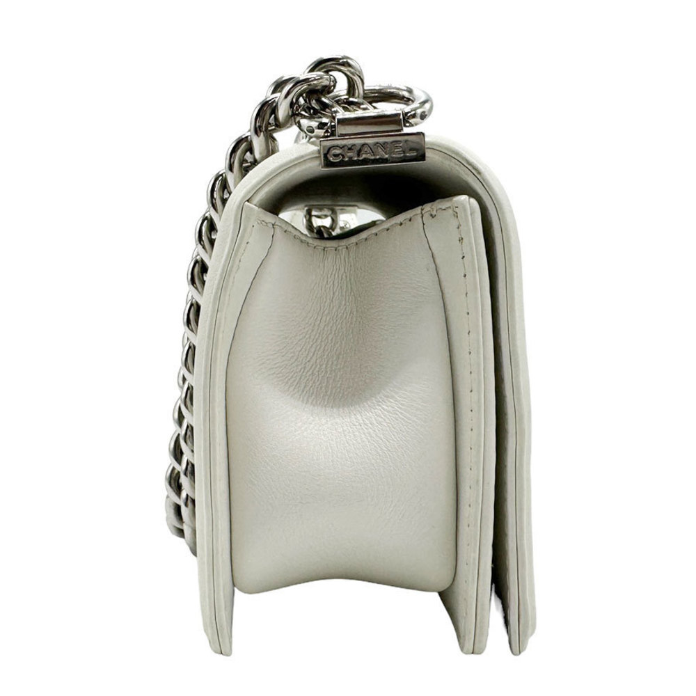Chanel White Sequins Leather Boy Bag  Shoulder